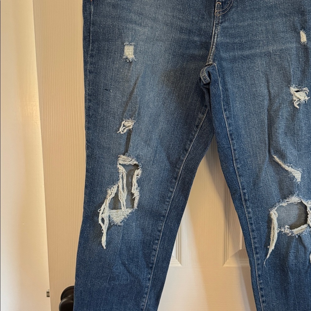 Old Navy Distressed High Rise O.G. Straight Secret Smooth Pockets in Dark Blue - Picture 5 of 11